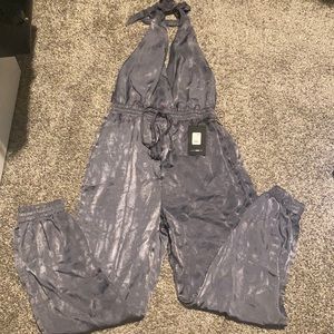 Silver Metallic Open Back Jumpsuit